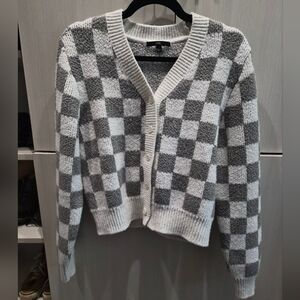 Vans Gray & White Checkered Button-Up Cardigan